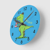 Horloge Ronde Caricature de dinosaure vert t rex (Angle)