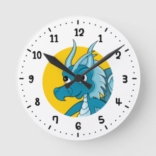 Horloge Ronde Caricature de dragon bleu 24 heures sur 24