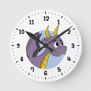 Horloge Ronde Caricature de dragon violet 24 heures sur 24