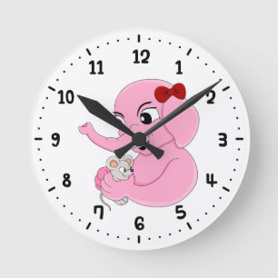 Horloge Ronde Caricature de fille d'éléphant mignonne 24 heures 