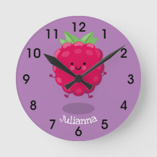 Horloge Ronde Caricature de framboise très heureuse
