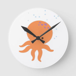 Horloge Ronde Caricature de la pieuvre mignonne
