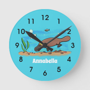 Horloge Ronde Caricature de natation de Cute platypus