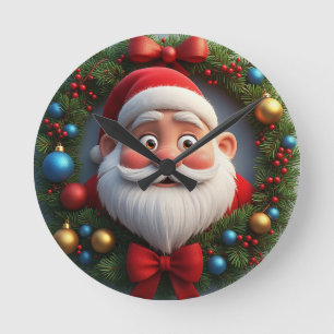 Horloge Ronde Caricature de Noël Festin Père Noël