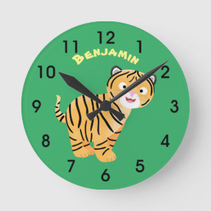 Horloge Ronde Caricature de petit tigre joyeux