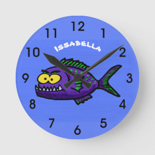 Horloge Ronde Caricature de poisson de Piranha
