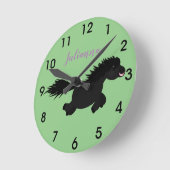 Horloge Ronde Caricature de poney noir mignon (Angle)