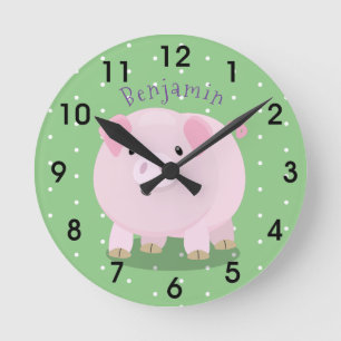 Horloge Ronde Caricature de porc mignon rose pot vendue