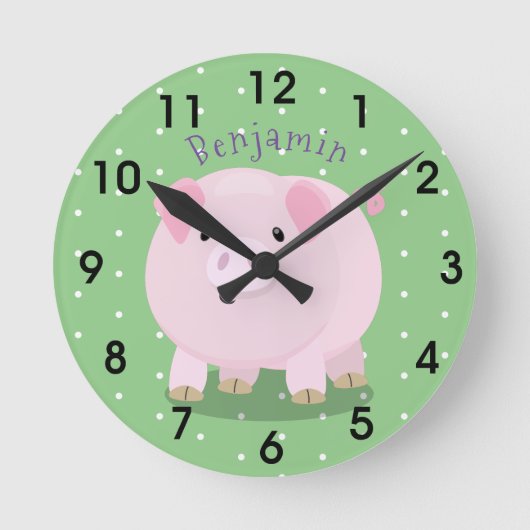 Horloge Ronde Caricature de porc mignon rose pot vendue (Recto)