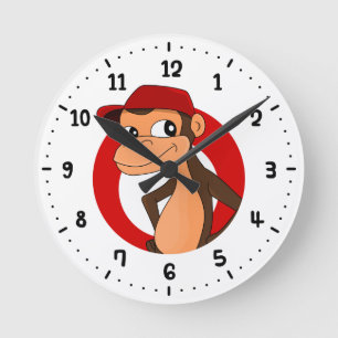 Horloge Ronde Caricature de singe 24 heures sur 24