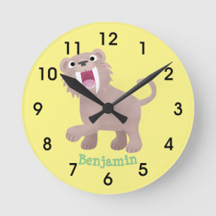 Horloge Ronde Caricature du tigre mignon Saber Toothed Smilodon