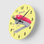 Horloge Ronde Caricature en agrafeuse rouge pâle (Angle)