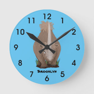 Horloge Ronde Caricature en élasmère de rhinocéros laineux
