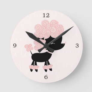 Horloge Ronde Caricature rose mignonne caniche