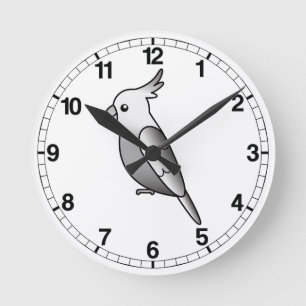 Horloge Ronde Caricature Whiteface Cockatiel Parrot Bird