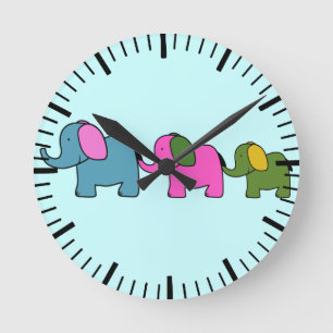 Horloge Ronde Caricatures d'éléphants colorés bonne chance