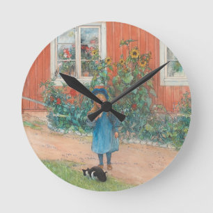 Horloge Ronde Carl Larsson - Brita avec un chat