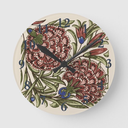 Horloge Ronde Carnation Carrelage Fleur Antique Art Rustique (Recto)
