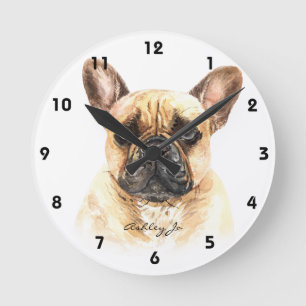 Horloge Ronde Carré Bulldog français personnalisé ou