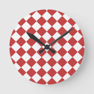 Horloge Ronde Carré en mosaïque de chèque rouge motif