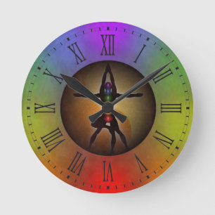 Horloge Ronde Carré grunge coloré de Chakras Yin Yang de yoga