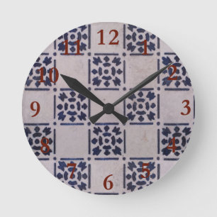 Horloge Ronde Carreau hollandais antique Delft bleu blanc