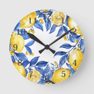 Horloge Ronde Carreaux de citron sicilien motif Méditerranéen Do