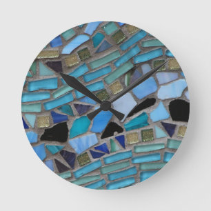 Horloge Ronde Carreaux de mosaïque de bleu et de vert