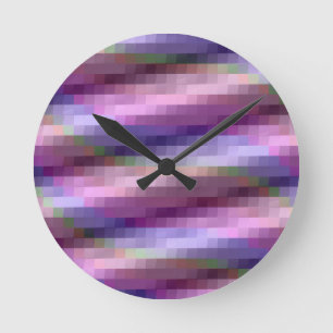 Horloge Ronde Carrés Abstraits en violet, rose et bleu