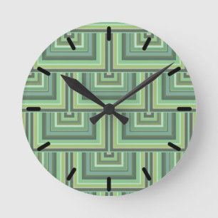 Horloge Ronde Carrés écailles vert olive motif