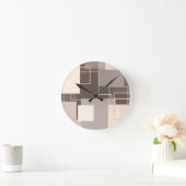 Horloge Ronde Carrés géométriques - Chocolat et crème (Maison)