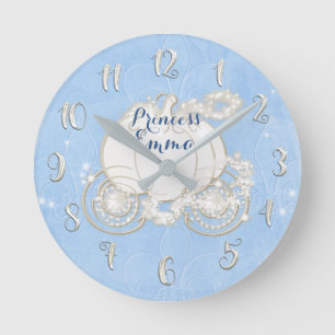 Horloge Ronde Carrosse personnalisé de princesse bleu Cendrillon