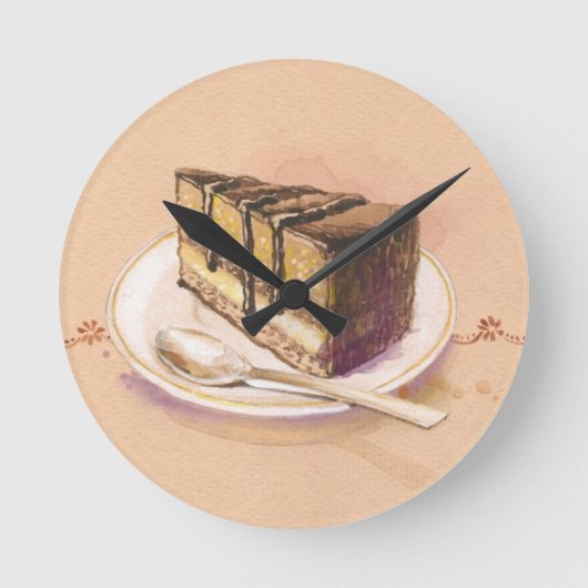 Horloge Ronde Carte avec gâteau à l'aquarelle peinte (Recto)