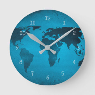 Horloge Ronde Carte bleue vintage du monde