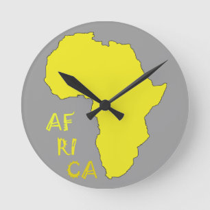 Horloge Ronde Carte d'Afrique jaune funky