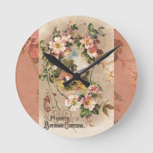 Horloge Ronde Carte d'anniversaire vintage