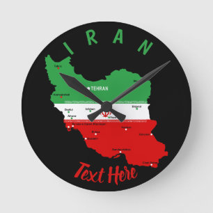 Horloge Ronde Carte de l'Iran avec drapeau et emblème