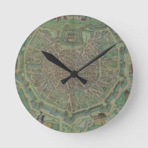 Horloge Ronde Carte de Milan, de "Civitates Orbis Terrarum" par