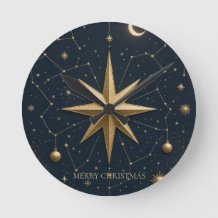 Horloge Ronde Carte de vœux de Noël Céleste Nuit étoilée Vacance