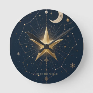 Horloge Ronde Carte de vœux de Noël ciel nocturne céleste vintag