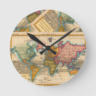 Horloge Ronde Carte du monde 1700s Antique Continents
