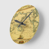 Horloge Ronde Carte du monde antique (Angle)