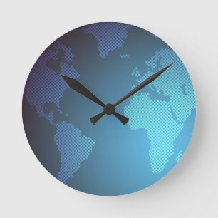 Horloge Ronde Carte du monde en points numériques, art dégradé