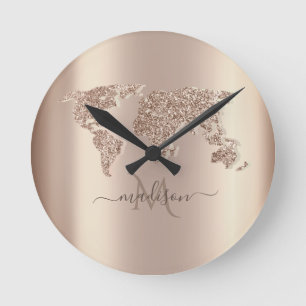 Horloge Ronde Carte du monde parties scintillant Monographie Mon