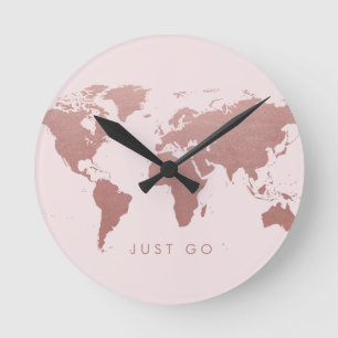 Horloge Ronde Carte du monde rose Globe Time Go