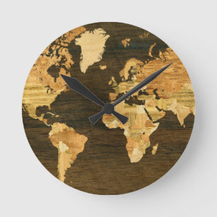 Horloge Ronde Carte en bois du monde