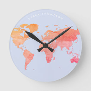 Horloge Ronde carte en pastel de tons du monde