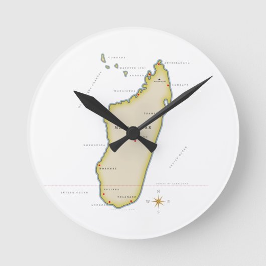 Horloge Ronde Carte illustrée de Madagascar (Recto)