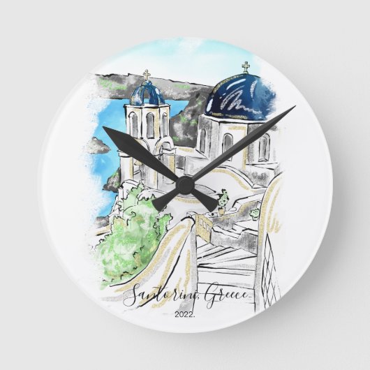 Horloge Ronde Carte postale de l'île de Santorin Grèce (Recto)