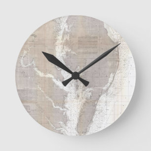 Horloge Ronde Carte vintage de la baie de chesapeake (1866)